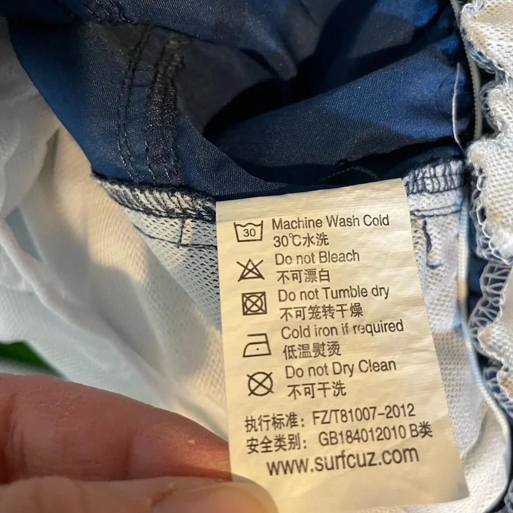 SURFCUZ Mens Swim Shorts Quick Dry Beach Shorts mesh‎ lining pockets, sz L EUC